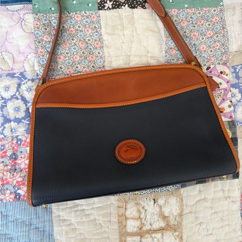 Vintage 90s Dooney & Bourke Navy and Brown Leather Bag